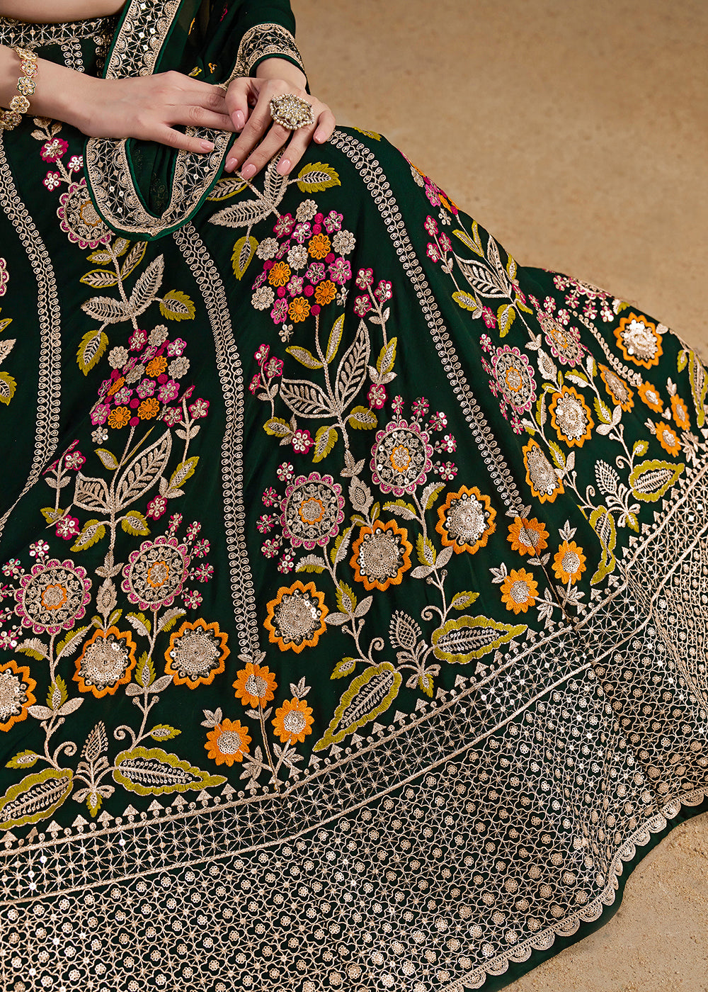 Buy Now Green Multi Color Threads Work Festive Lehenga Choli Online in USA, UK, Canada, France, Italy, Germany, Australia, UAE & Worldwide at Empress Clothing.