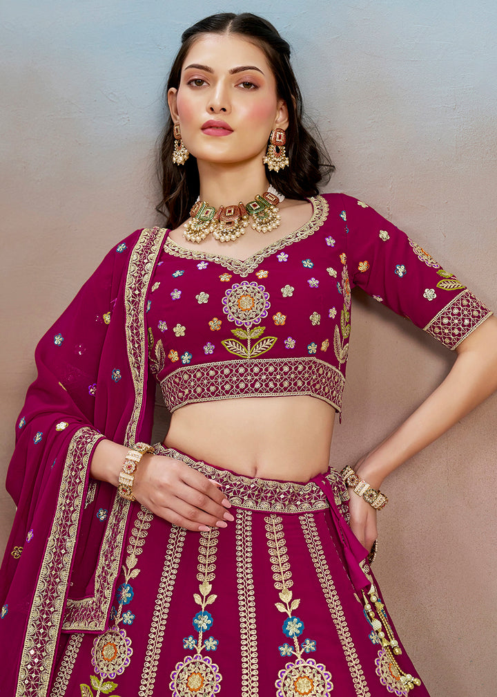 Buy Now Pink Multi Color Threads Work Festive Lehenga Choli Online in USA, UK, Canada, France, Italy, Germany, Australia, UAE & Worldwide at Empress Clothing.