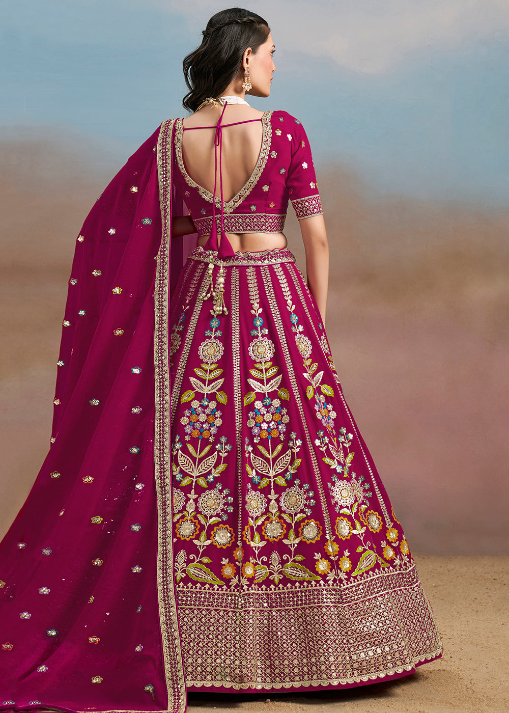 Buy Now Pink Multi Color Threads Work Festive Lehenga Choli Online in USA, UK, Canada, France, Italy, Germany, Australia, UAE & Worldwide at Empress Clothing.