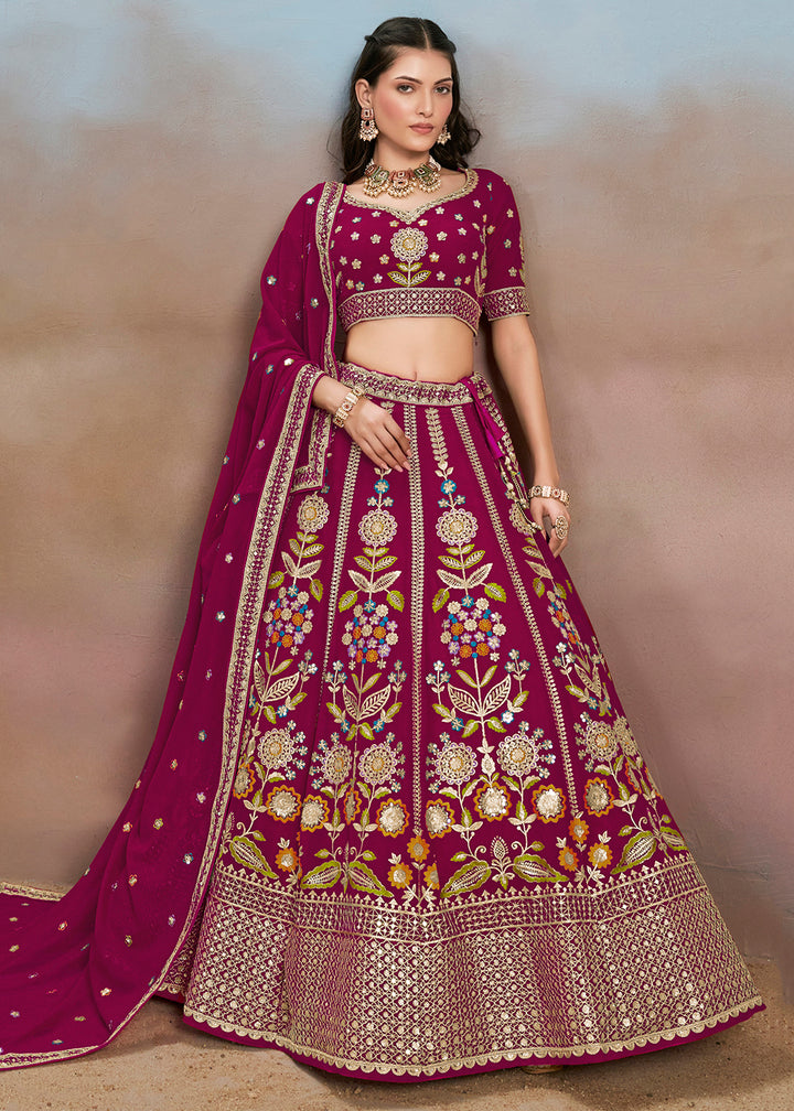 Buy Now Pink Multi Color Threads Work Festive Lehenga Choli Online in USA, UK, Canada, France, Italy, Germany, Australia, UAE & Worldwide at Empress Clothing.
