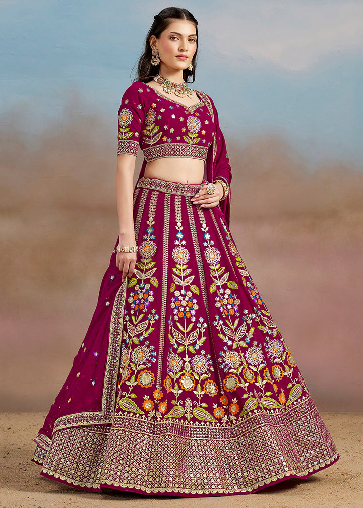 Buy Now Pink Multi Color Threads Work Festive Lehenga Choli Online in USA, UK, Canada, France, Italy, Germany, Australia, UAE & Worldwide at Empress Clothing.