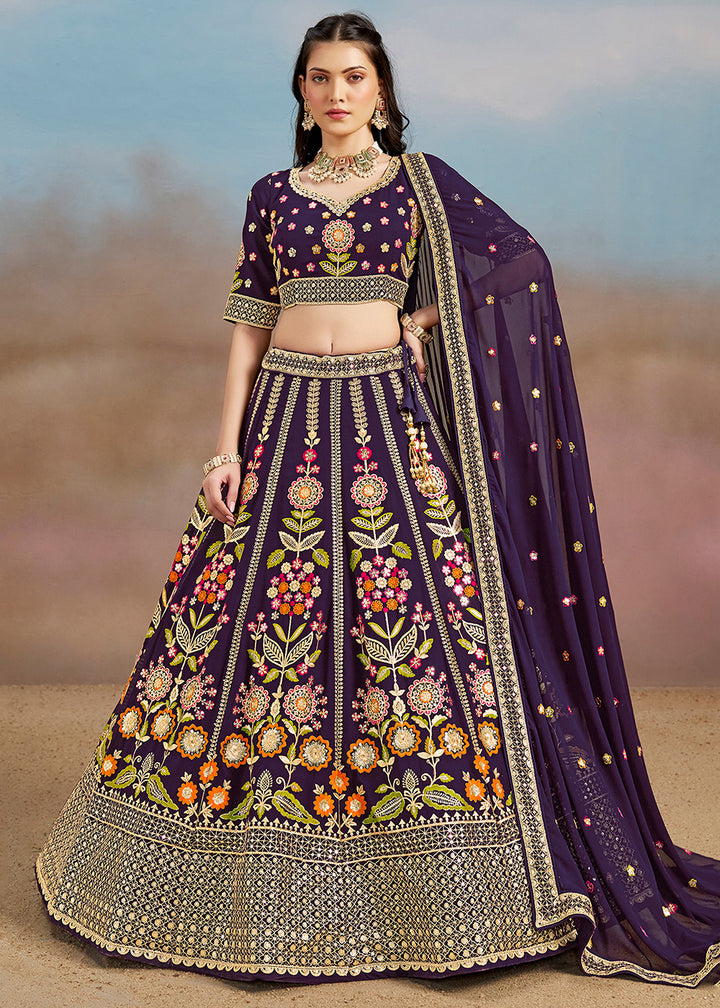 Buy Now Purple Multi Color Threads Work Festive Lehenga Choli Online in USA, UK, Canada, France, Italy, Germany, Australia, UAE & Worldwide at Empress Clothing.