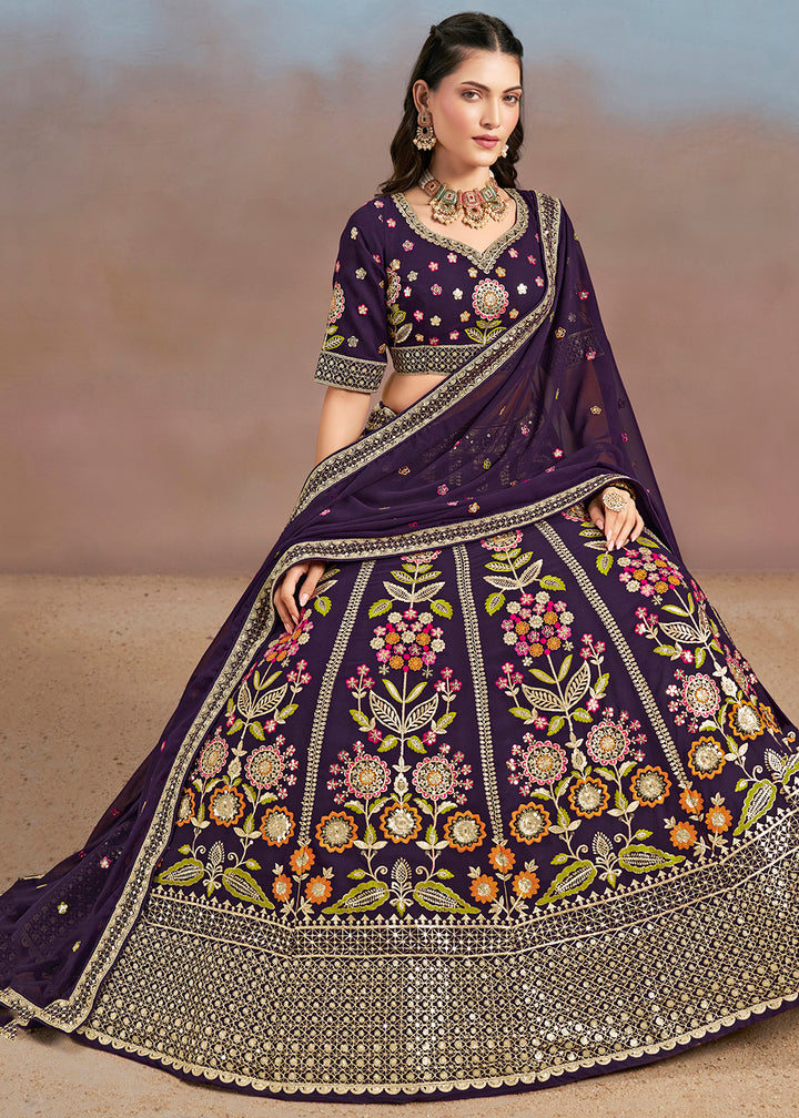 Buy Now Purple Multi Color Threads Work Festive Lehenga Choli Online in USA, UK, Canada, France, Italy, Germany, Australia, UAE & Worldwide at Empress Clothing.