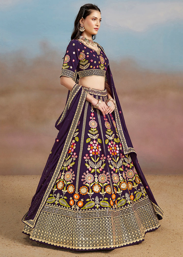 Buy Now Purple Multi Color Threads Work Festive Lehenga Choli Online in USA, UK, Canada, France, Italy, Germany, Australia, UAE & Worldwide at Empress Clothing.