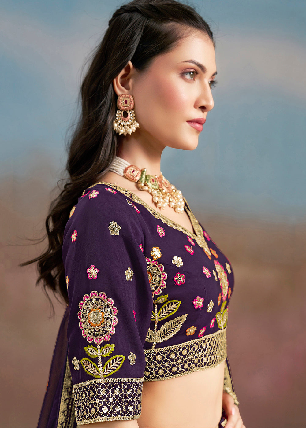 Buy Now Purple Multi Color Threads Work Festive Lehenga Choli Online in USA, UK, Canada, France, Italy, Germany, Australia, UAE & Worldwide at Empress Clothing.