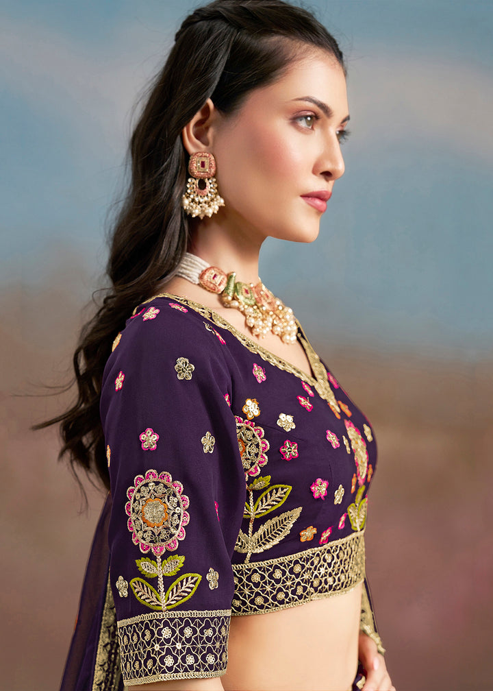 Buy Now Purple Multi Color Threads Work Festive Lehenga Choli Online in USA, UK, Canada, France, Italy, Germany, Australia, UAE & Worldwide at Empress Clothing.