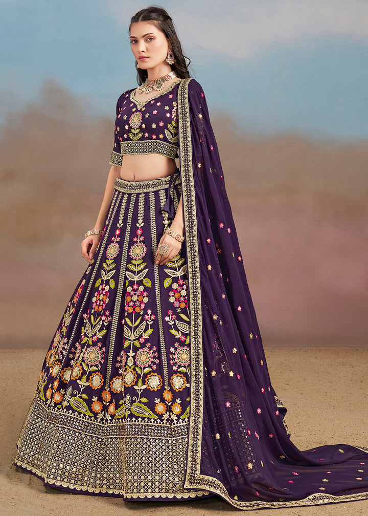 Buy Now Purple Multi Color Threads Work Festive Lehenga Choli Online in USA, UK, Canada, France, Italy, Germany, Australia, UAE & Worldwide at Empress Clothing.