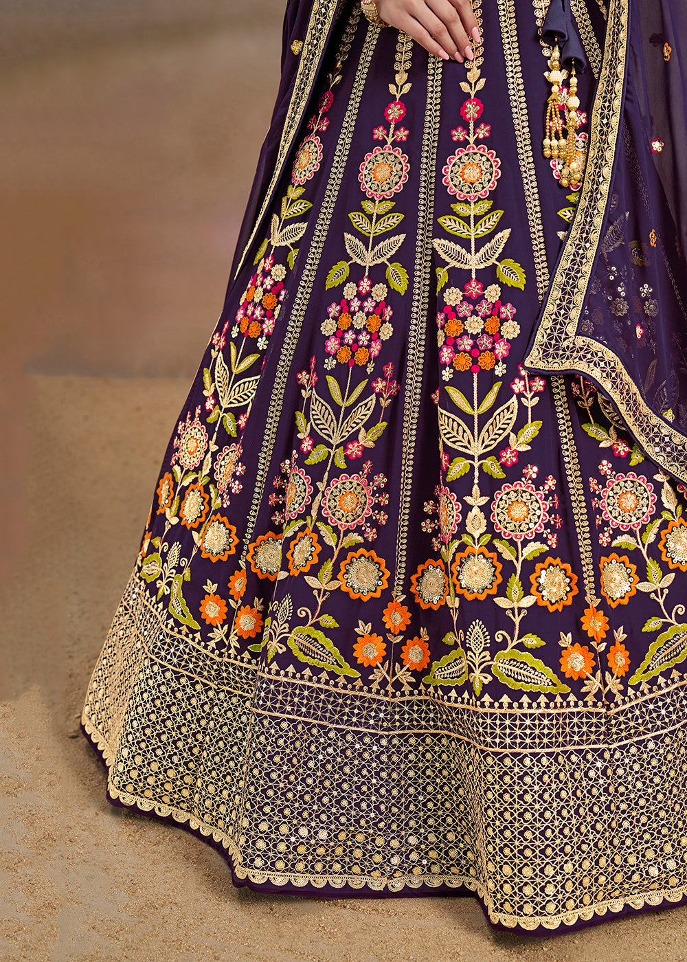 Buy Now Purple Multi Color Threads Work Festive Lehenga Choli Online in USA, UK, Canada, France, Italy, Germany, Australia, UAE & Worldwide at Empress Clothing.