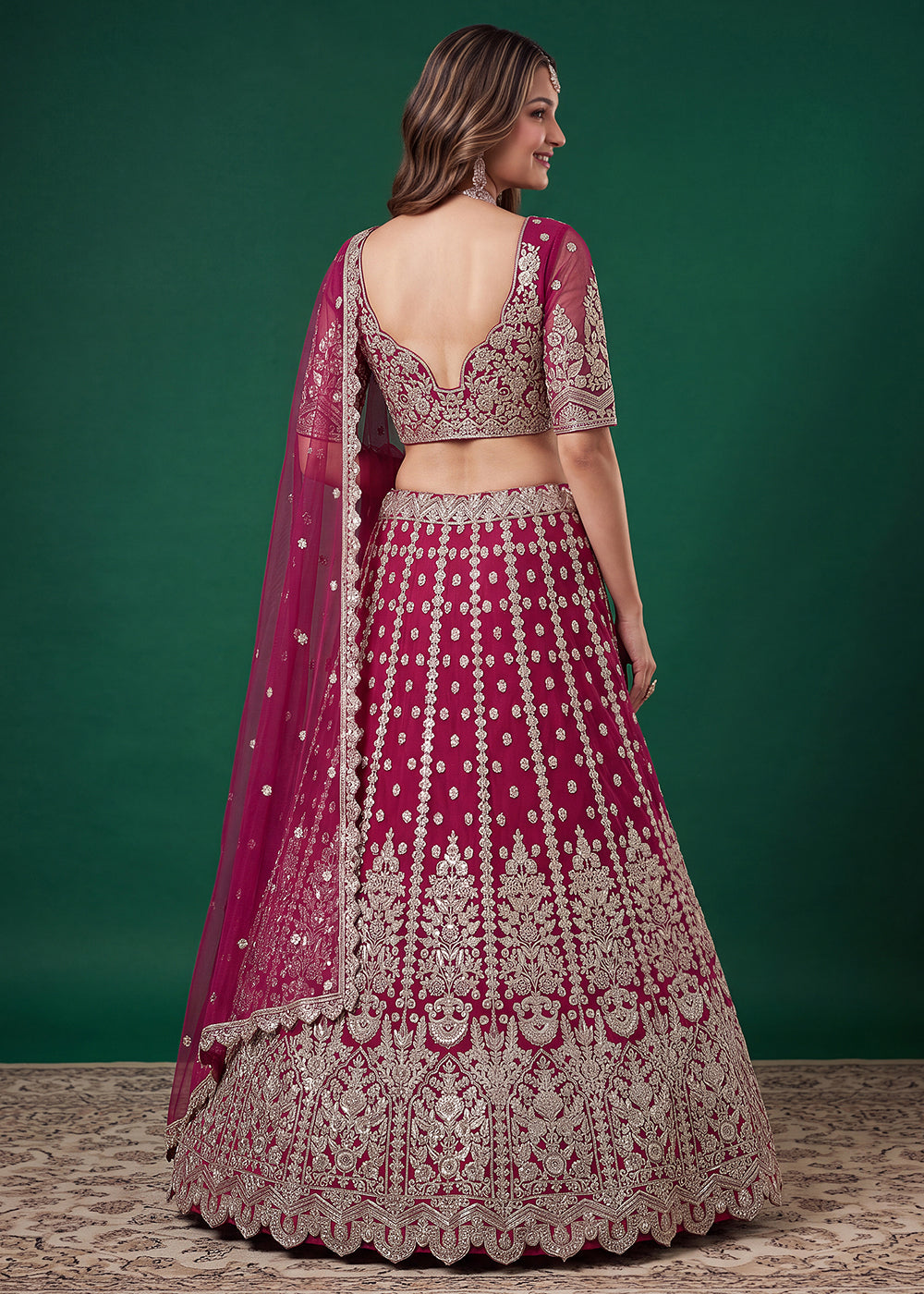 Buy Now Pink Zari Dori &amp; Multiple Sequins Wedding Lehenga Choli Online in US, UK, Canada, France, Italy, Germany, Sweden, Austria, UAE &amp; Worldwide at Empress.