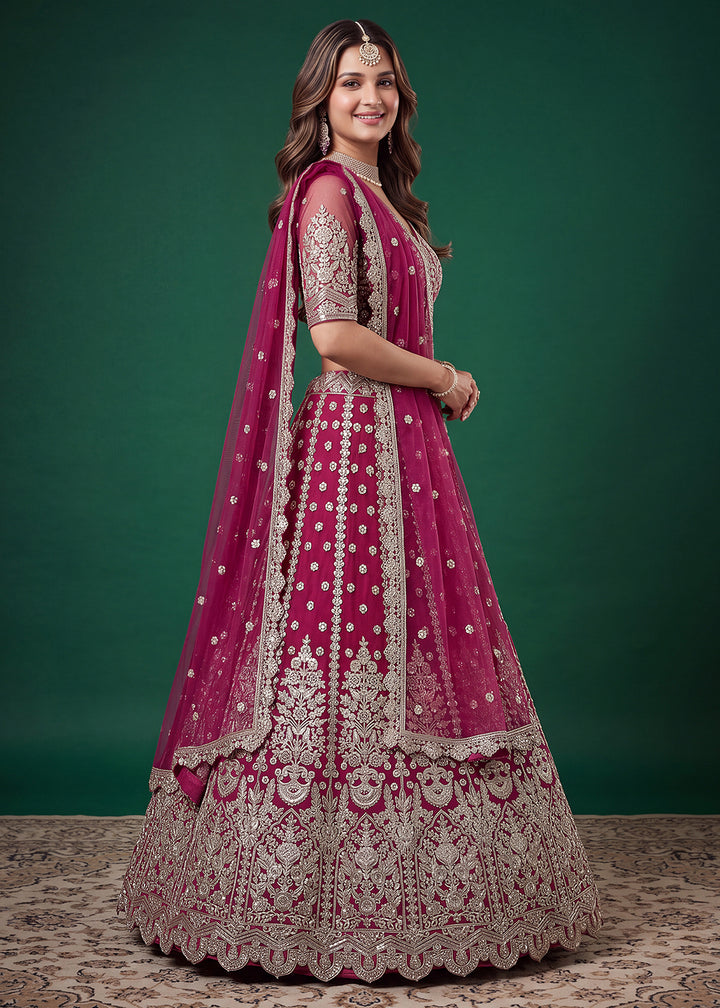 Buy Now Pink Zari Dori &amp; Multiple Sequins Wedding Lehenga Choli Online in US, UK, Canada, France, Italy, Germany, Sweden, Austria, UAE &amp; Worldwide at Empress.