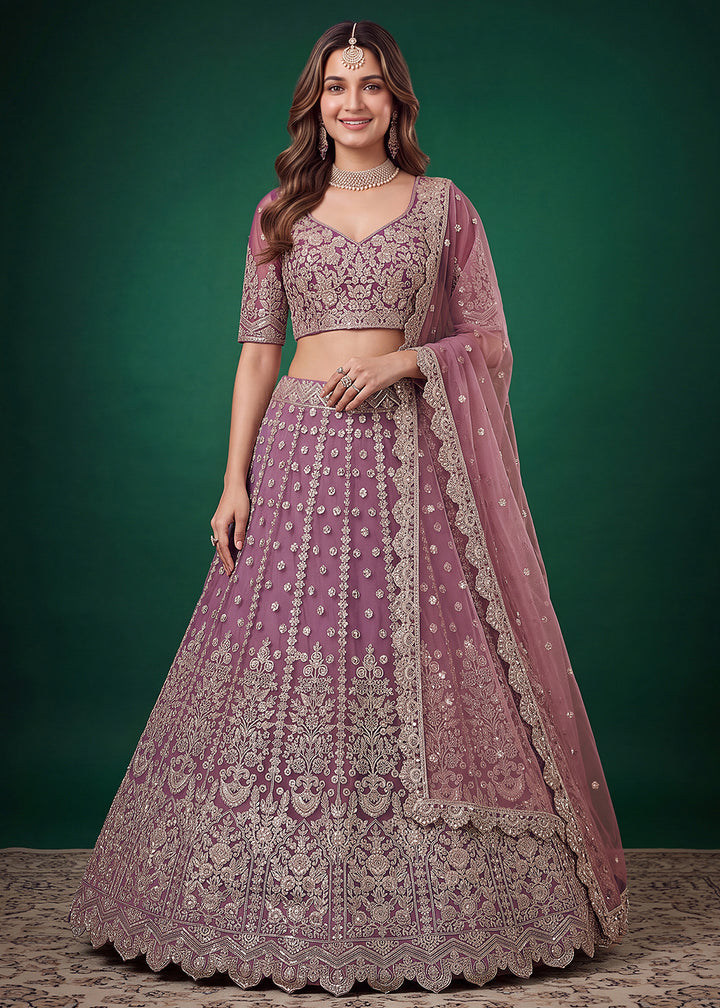 Buy Now Purple Zari Dori &amp; Multiple Sequins Wedding Lehenga Choli Online in US, UK, Canada, France, Italy, Germany, Sweden, Austria, UAE &amp; Worldwide at Empress.