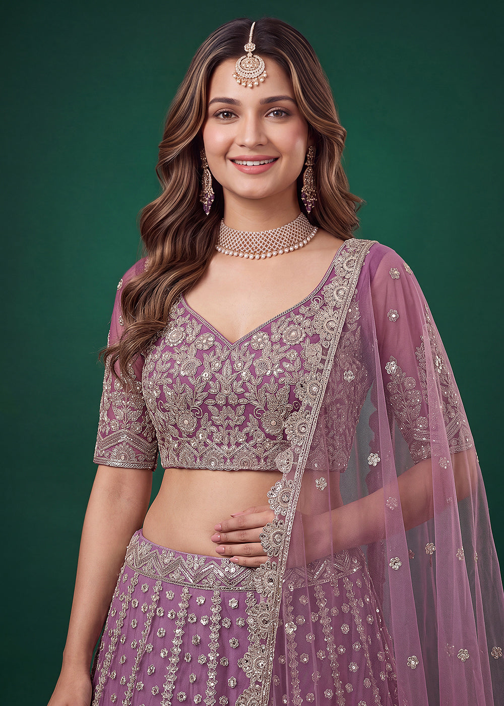 Buy Now Purple Zari Dori &amp; Multiple Sequins Wedding Lehenga Choli Online in US, UK, Canada, France, Italy, Germany, Sweden, Austria, UAE &amp; Worldwide at Empress.