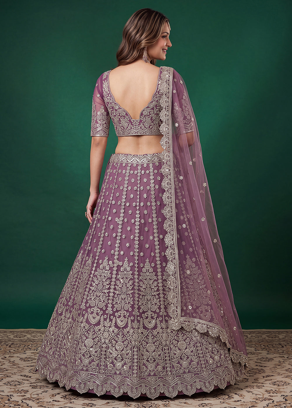 Buy Now Purple Zari Dori &amp; Multiple Sequins Wedding Lehenga Choli Online in US, UK, Canada, France, Italy, Germany, Sweden, Austria, UAE &amp; Worldwide at Empress.