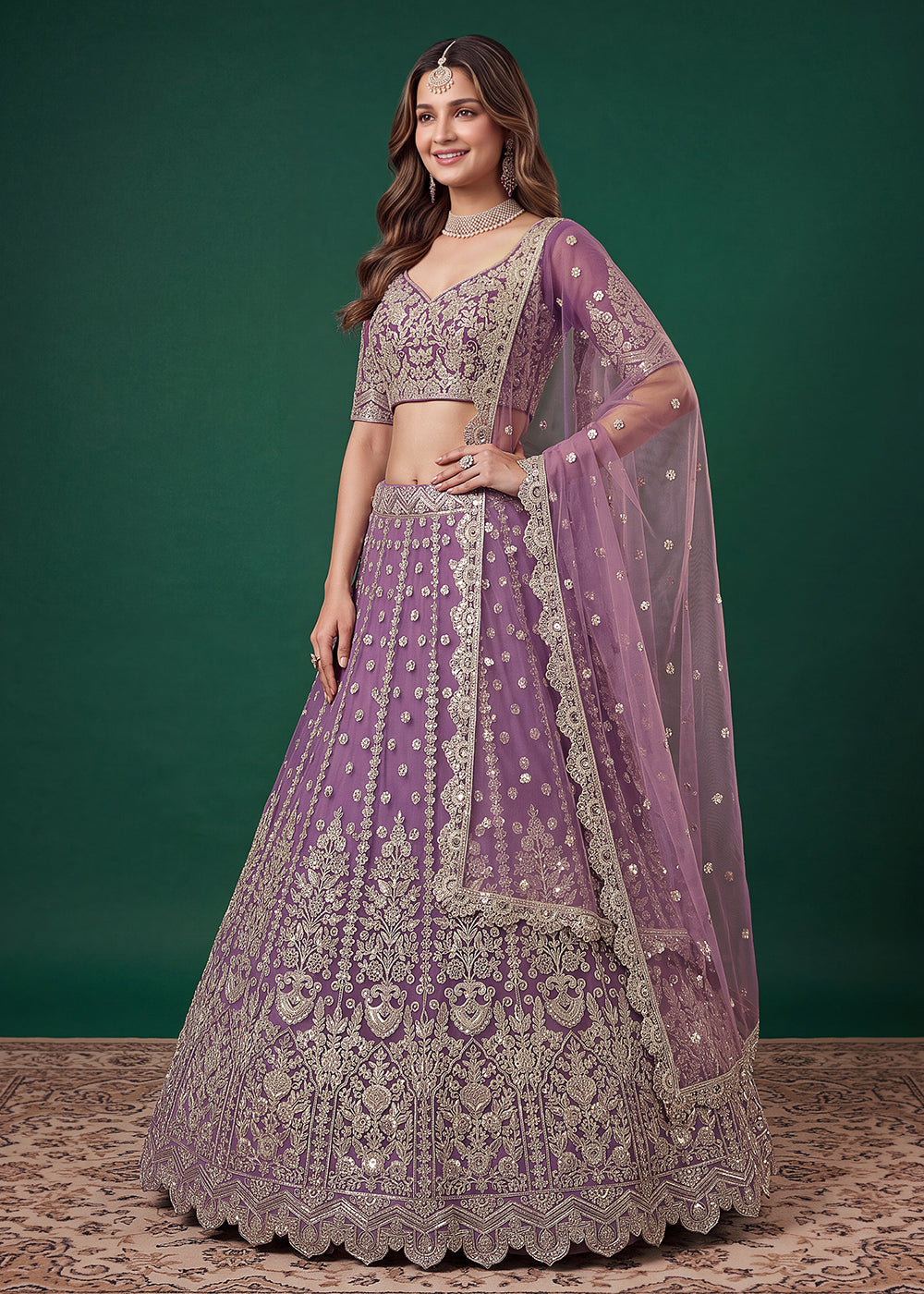 Buy Now Purple Zari Dori &amp; Multiple Sequins Wedding Lehenga Choli Online in US, UK, Canada, France, Italy, Germany, Sweden, Austria, UAE &amp; Worldwide at Empress.