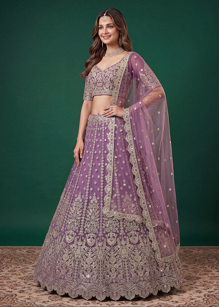 Buy Now Purple Zari Dori &amp; Multiple Sequins Wedding Lehenga Choli Online in US, UK, Canada, France, Italy, Germany, Sweden, Austria, UAE &amp; Worldwide at Empress.