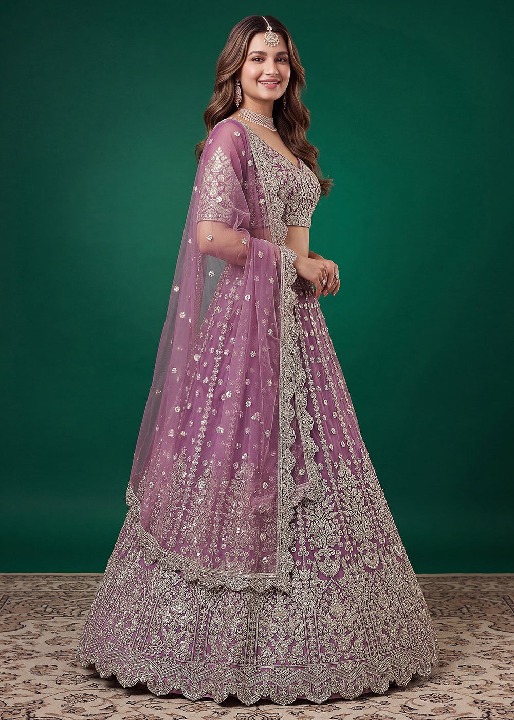 Buy Now Purple Zari Dori &amp; Multiple Sequins Wedding Lehenga Choli Online in US, UK, Canada, France, Italy, Germany, Sweden, Austria, UAE &amp; Worldwide at Empress.