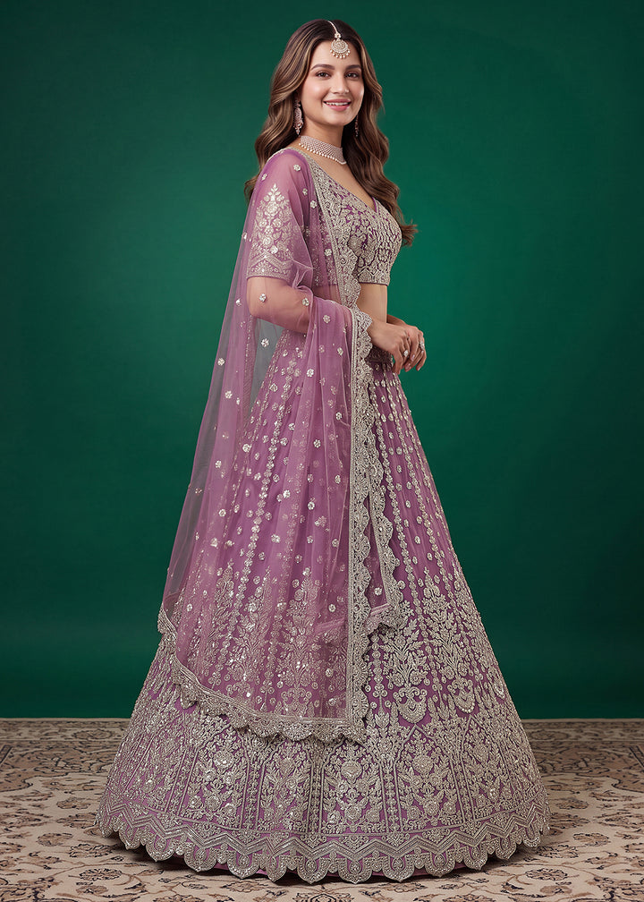 Buy Now Purple Zari Dori &amp; Multiple Sequins Wedding Lehenga Choli Online in US, UK, Canada, France, Italy, Germany, Sweden, Austria, UAE &amp; Worldwide at Empress.