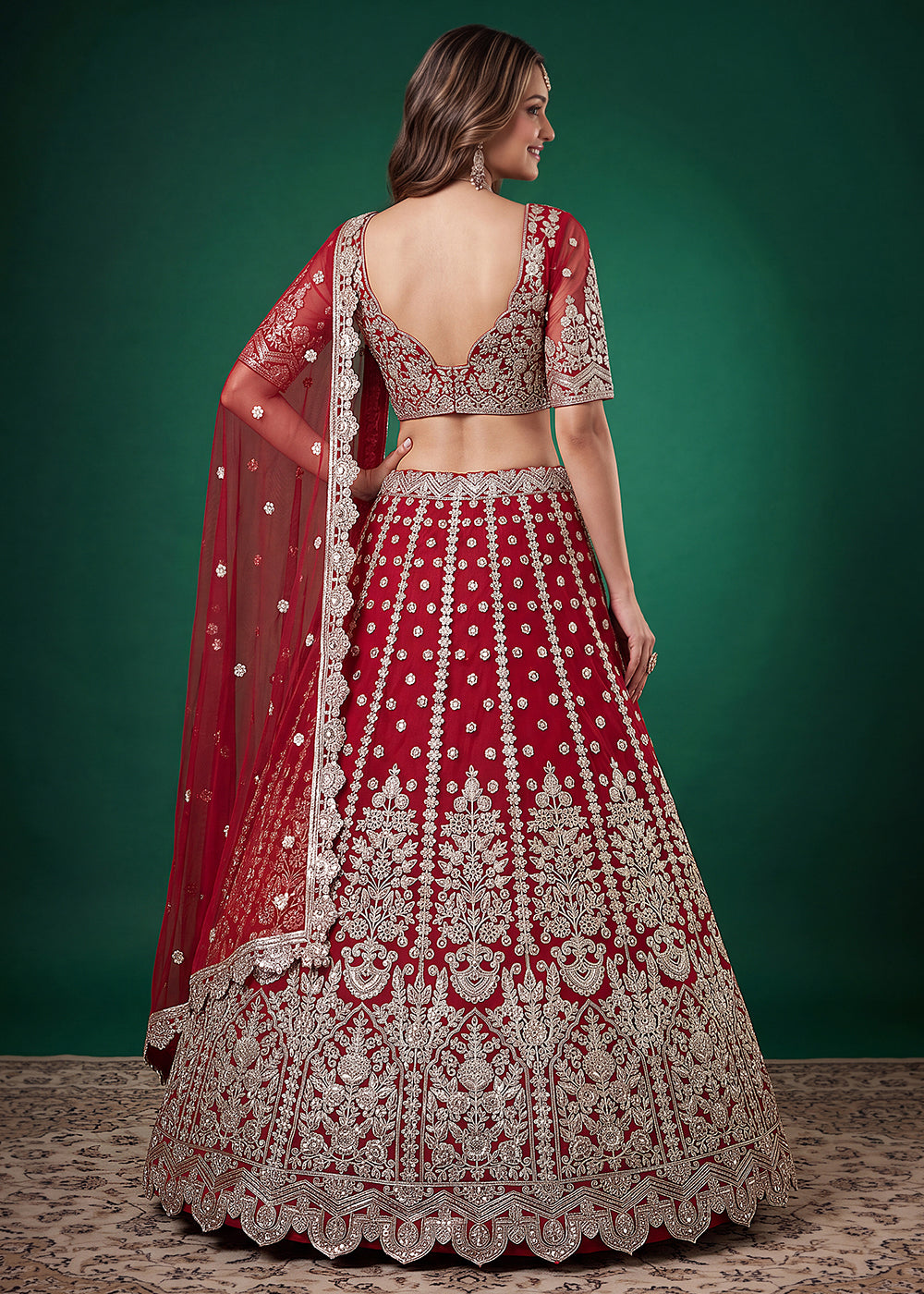 Buy Now Red Zari Dori &amp; Multiple Sequins Wedding Lehenga Choli Online in US, UK, Canada, France, Italy, Germany, Sweden, Austria, UAE &amp; Worldwide at Empress.