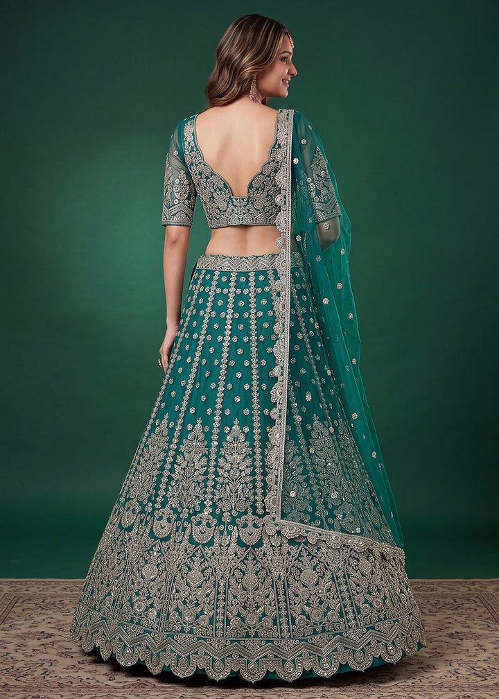 Buy Now Rama Zari Dori &amp; Multiple Sequins Wedding Lehenga Choli Online in US, UK, Canada, France, Italy, Germany, Sweden, Austria, UAE &amp; Worldwide at Empress.