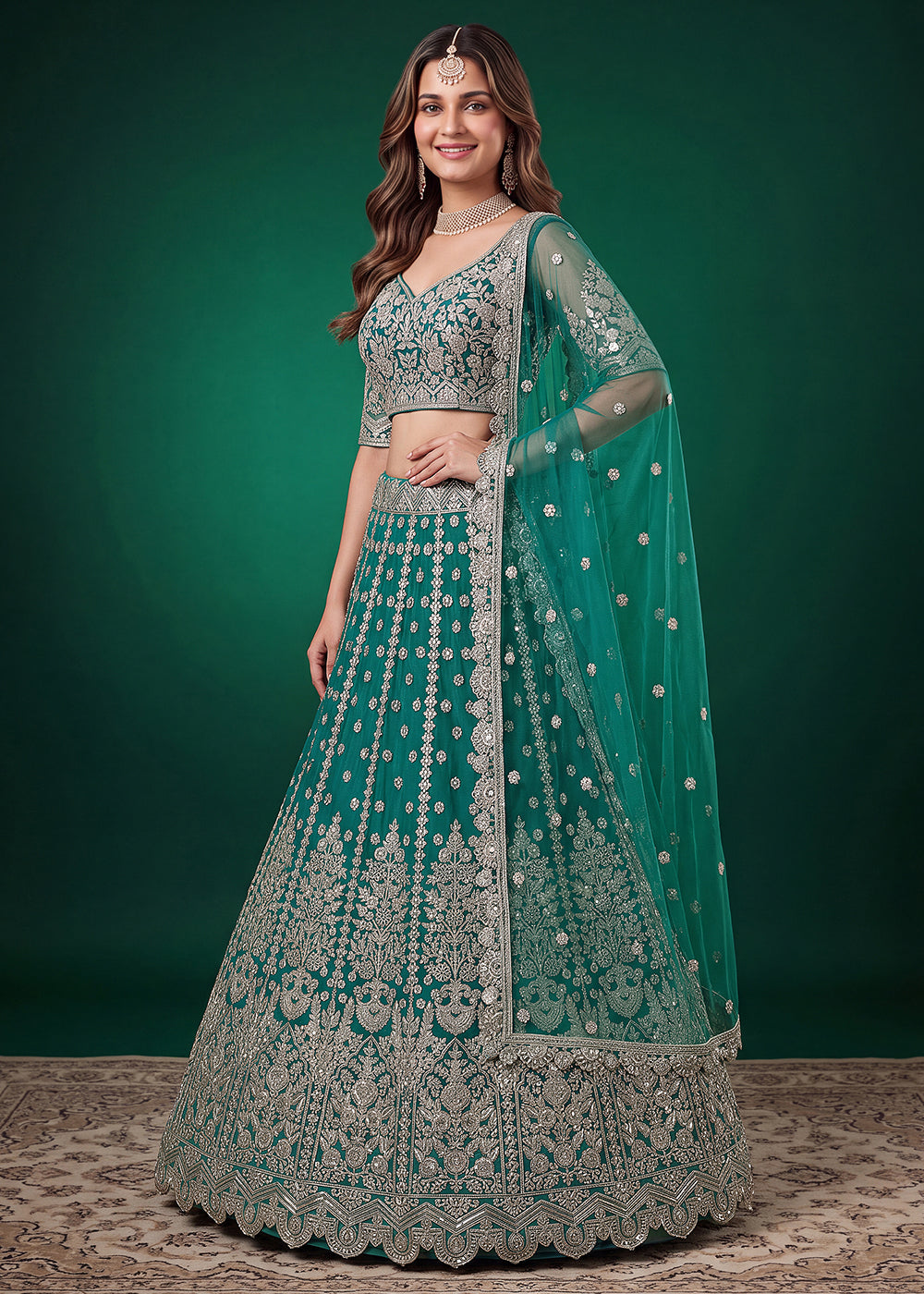 Buy Now Rama Zari Dori &amp; Multiple Sequins Wedding Lehenga Choli Online in US, UK, Canada, France, Italy, Germany, Sweden, Austria, UAE &amp; Worldwide at Empress.