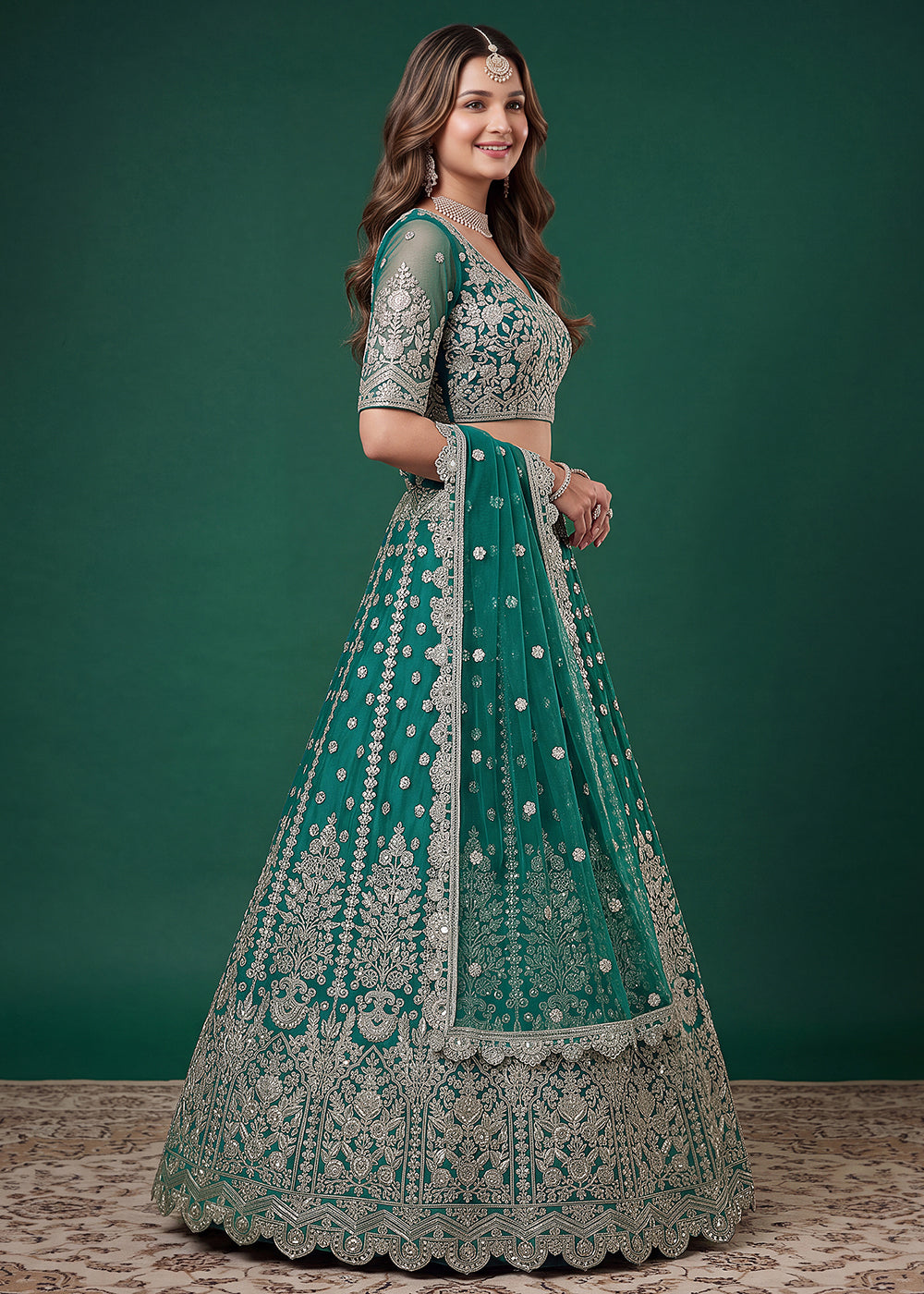 Buy Now Rama Zari Dori &amp; Multiple Sequins Wedding Lehenga Choli Online in US, UK, Canada, France, Italy, Germany, Sweden, Austria, UAE &amp; Worldwide at Empress.