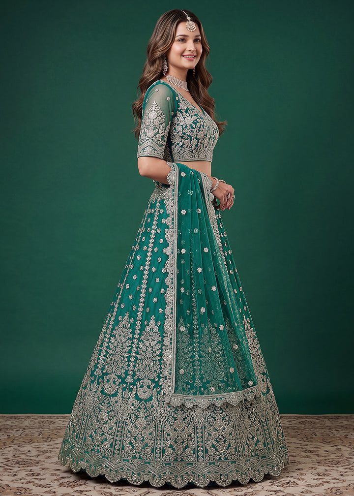 Buy Now Rama Zari Dori &amp; Multiple Sequins Wedding Lehenga Choli Online in US, UK, Canada, France, Italy, Germany, Sweden, Austria, UAE &amp; Worldwide at Empress.