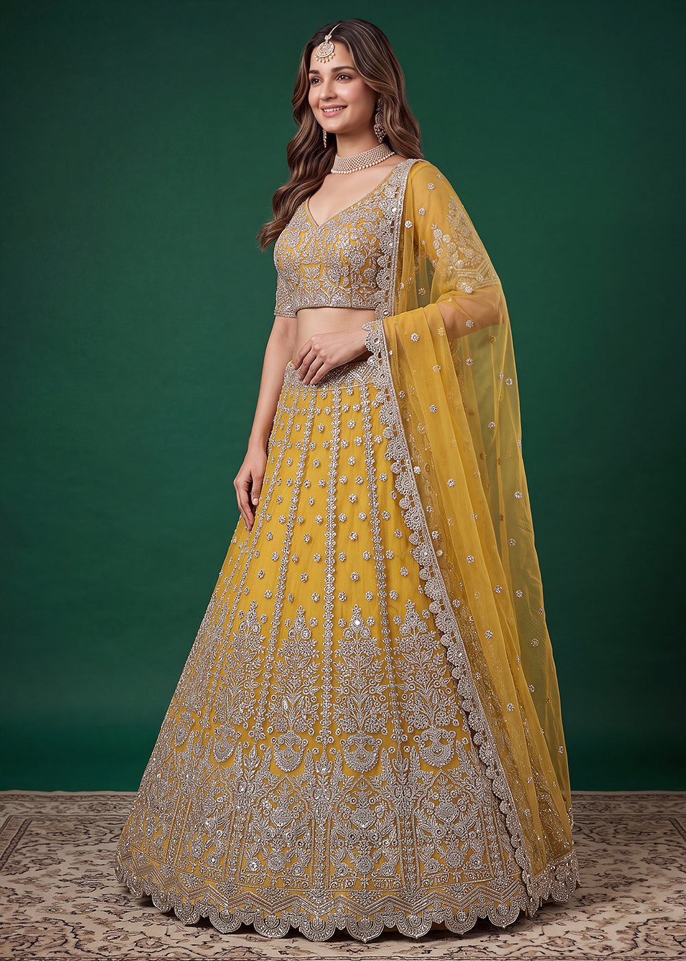 Buy Now Yellow Zari Dori &amp; Multiple Sequins Wedding Lehenga Choli Online in US, UK, Canada, France, Italy, Germany, Sweden, Austria, UAE &amp; Worldwide at Empress.