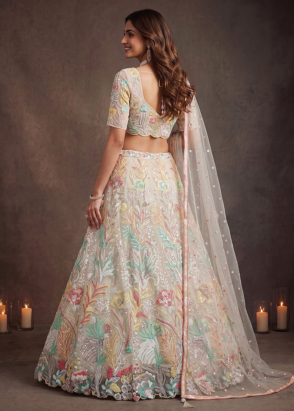 Shop Now White Multi Floral Embroidered Wedding Lehenga Choli Online in US, UK, Canada, France, Germany, Spain, Austria, Sweden, UAE &amp; Worldwide at Empress.