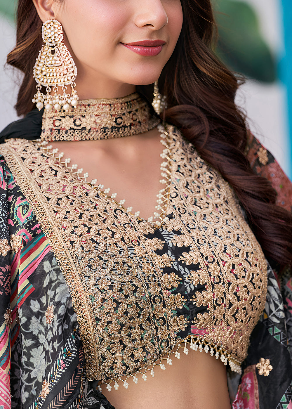 Buy Now Black Printed & Zari Dori Embroidered Lehenga Choli Online in US, UK, Canada, France, Italy, Germany, Australia, UAE, Spain & Worldwide at Empress.