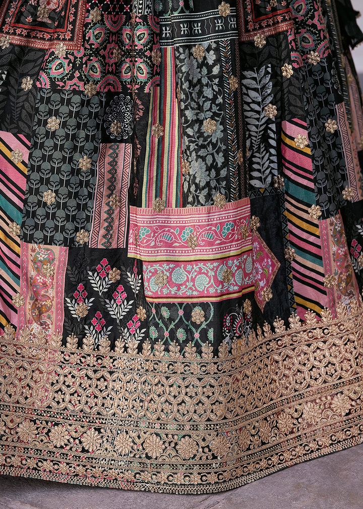Buy Now Black Printed & Zari Dori Embroidered Lehenga Choli Online in US, UK, Canada, France, Italy, Germany, Australia, UAE, Spain & Worldwide at Empress.