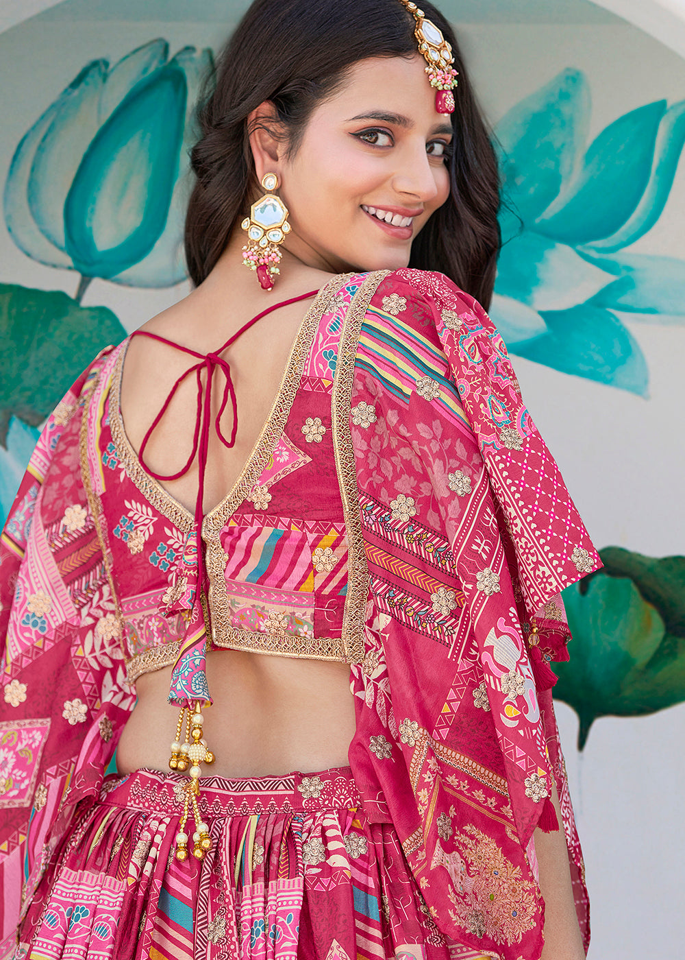 Buy Now Pink Printed & Zari Dori Embroidered Lehenga Choli Online in US, UK, Canada, France, Italy, Germany, Australia, UAE, Spain & Worldwide at Empress.