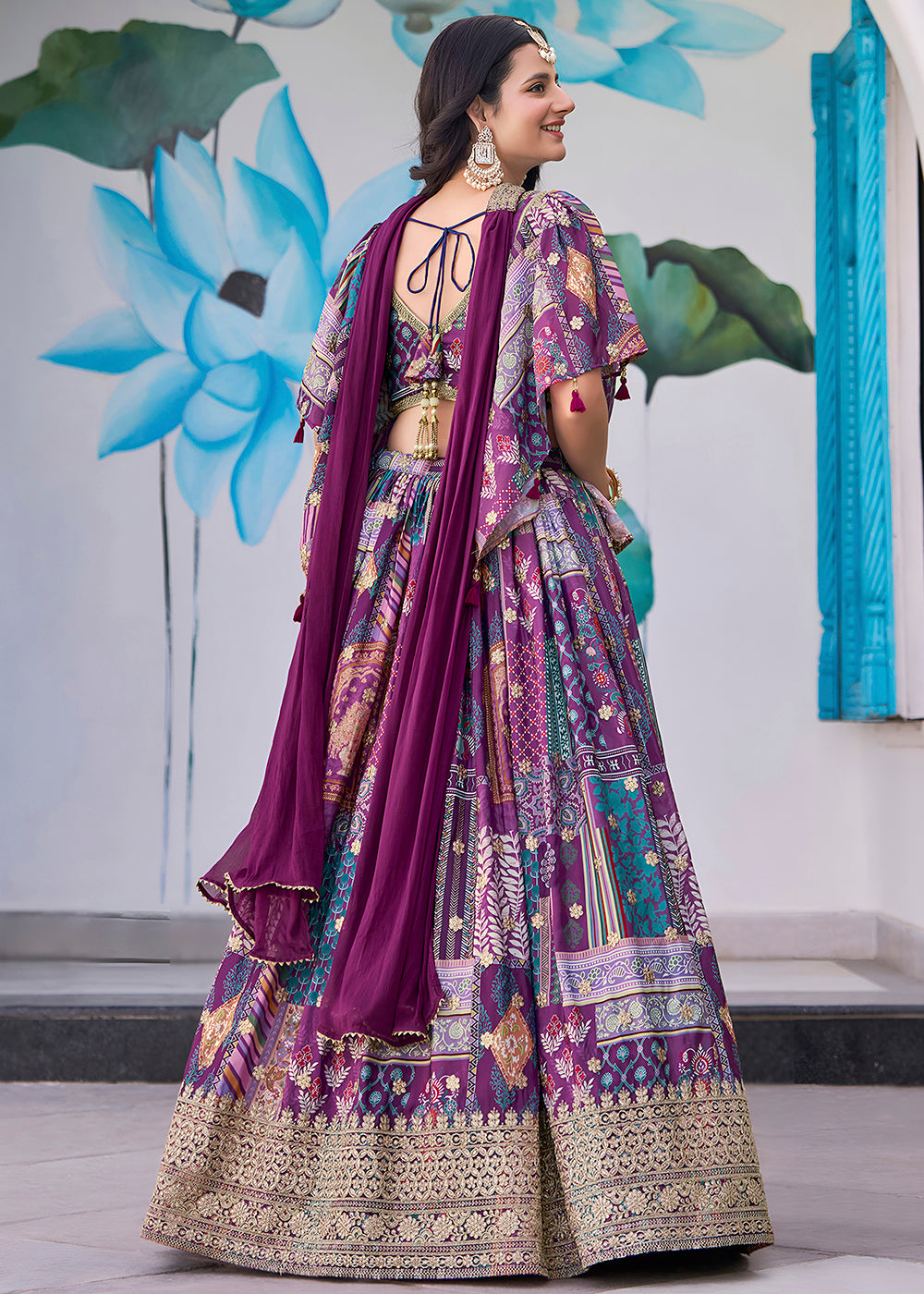 Buy Now Purple Printed & Zari Dori Embroidered Lehenga Choli Online in US, UK, Canada, France, Italy, Germany, Australia, UAE, Spain & Worldwide at Empress.