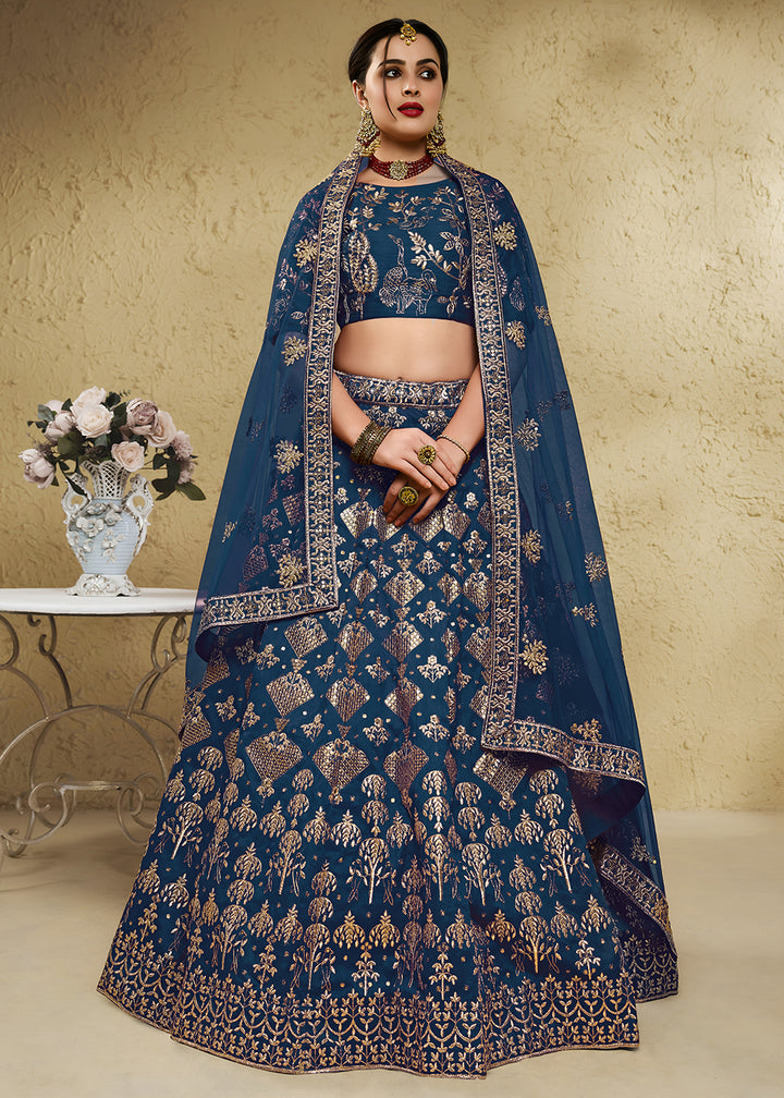 Buy Now Wedding Embroidered Blue Art Silk Lehenga Choli Online in US, UK, Canada, France, Italy, Germany, Sweden, Australia, Denmark, UAE &amp; Worldwide at Empress.