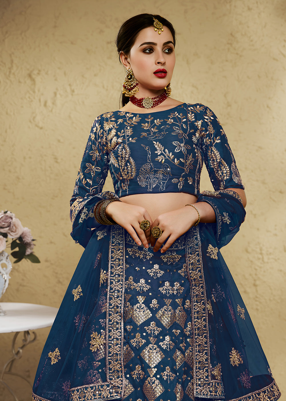 Buy Now Wedding Embroidered Blue Art Silk Lehenga Choli Online in US, UK, Canada, France, Italy, Germany, Sweden, Australia, Denmark, UAE & Worldwide at Empress.