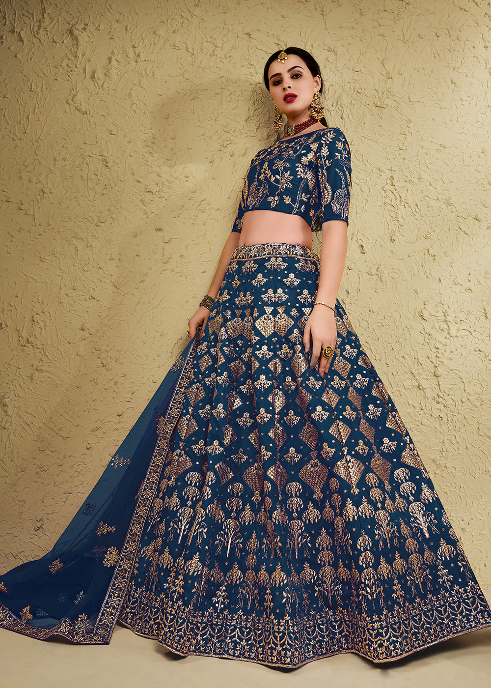 Buy Now Wedding Embroidered Blue Art Silk Lehenga Choli Online in US, UK, Canada, France, Italy, Germany, Sweden, Australia, Denmark, UAE &amp; Worldwide at Empress.