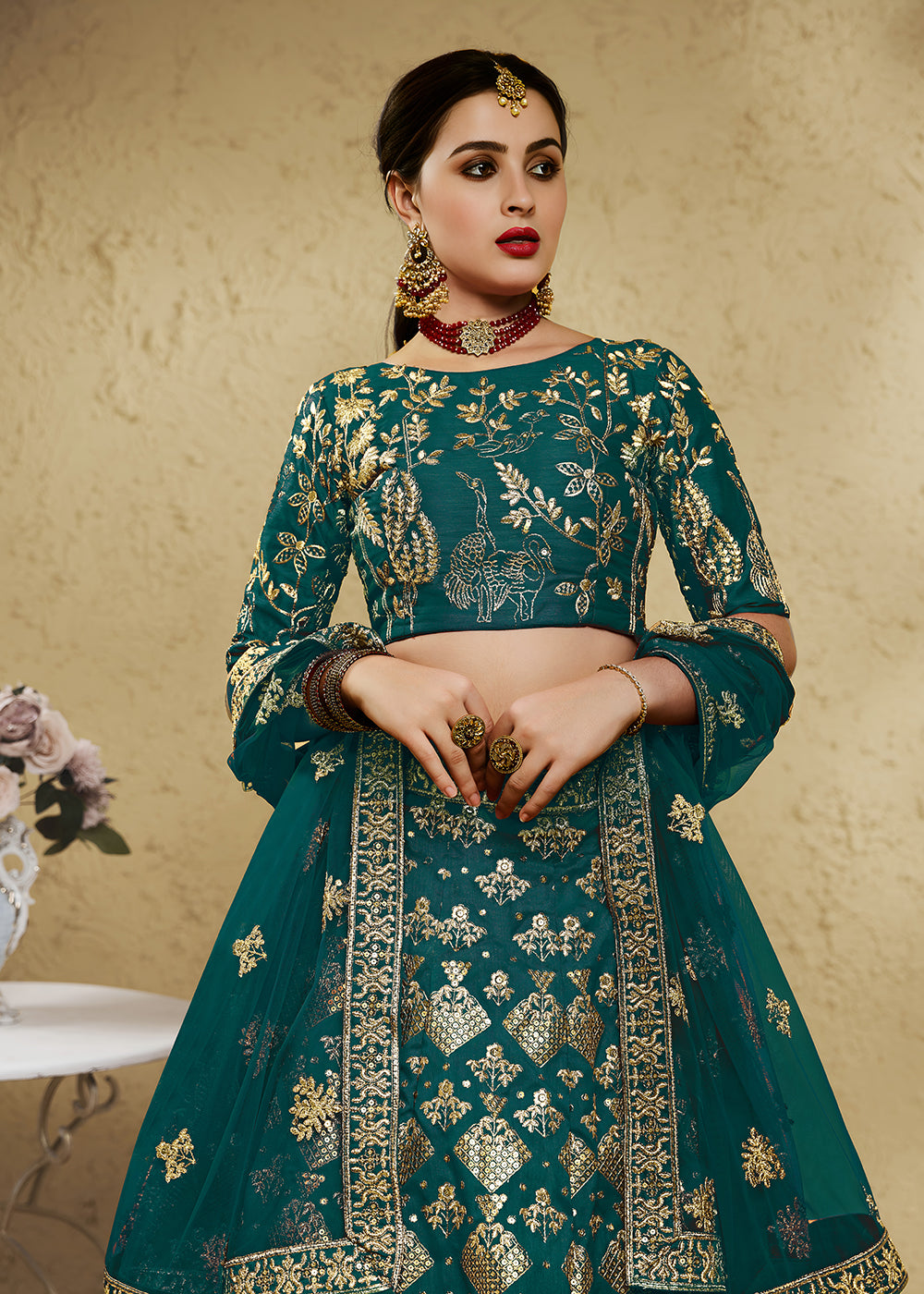 Buy Now Wedding Embroidered Green Art Silk Lehenga Choli Online in US, UK, Canada, France, Italy, Germany, Sweden, Australia, Denmark &amp; Worldwide at Empress.