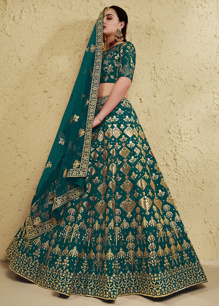 Buy Now Wedding Embroidered Green Art Silk Lehenga Choli Online in US, UK, Canada, France, Italy, Germany, Sweden, Australia, Denmark &amp; Worldwide at Empress.