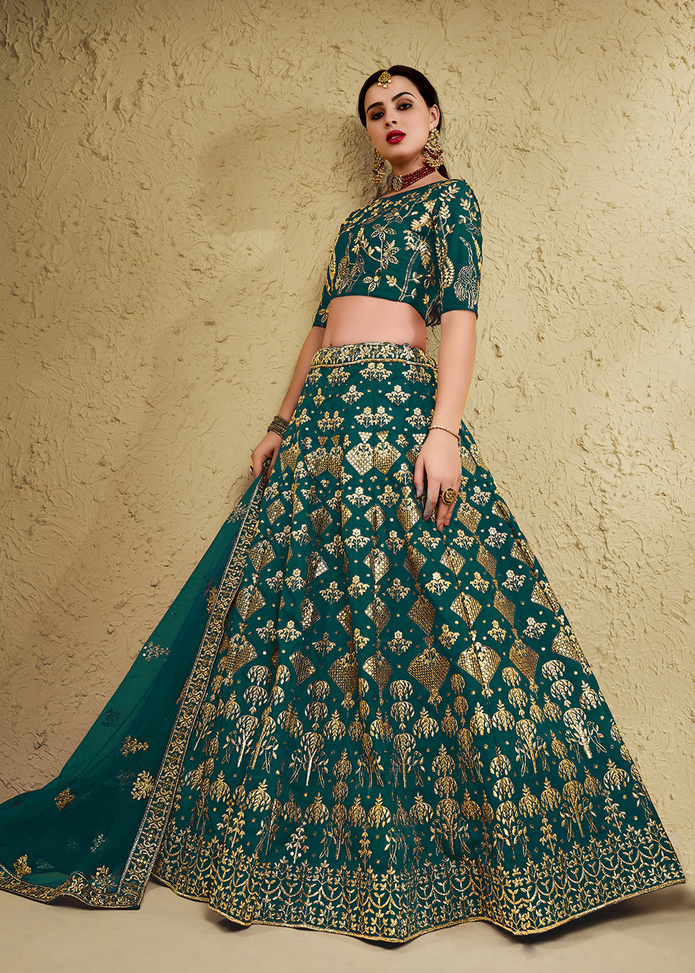 Buy Now Wedding Embroidered Green Art Silk Lehenga Choli Online in US, UK, Canada, France, Italy, Germany, Sweden, Australia, Denmark &amp; Worldwide at Empress.