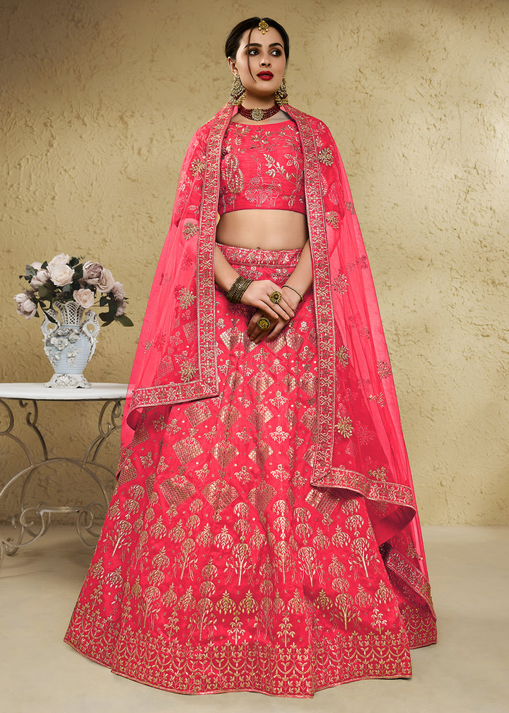 Buy Now Wedding Embroidered Peach Art Silk Lehenga Choli Online in US, UK, Canada, France, Italy, Germany, Sweden, Australia, Denmark &amp; Worldwide at Empress.