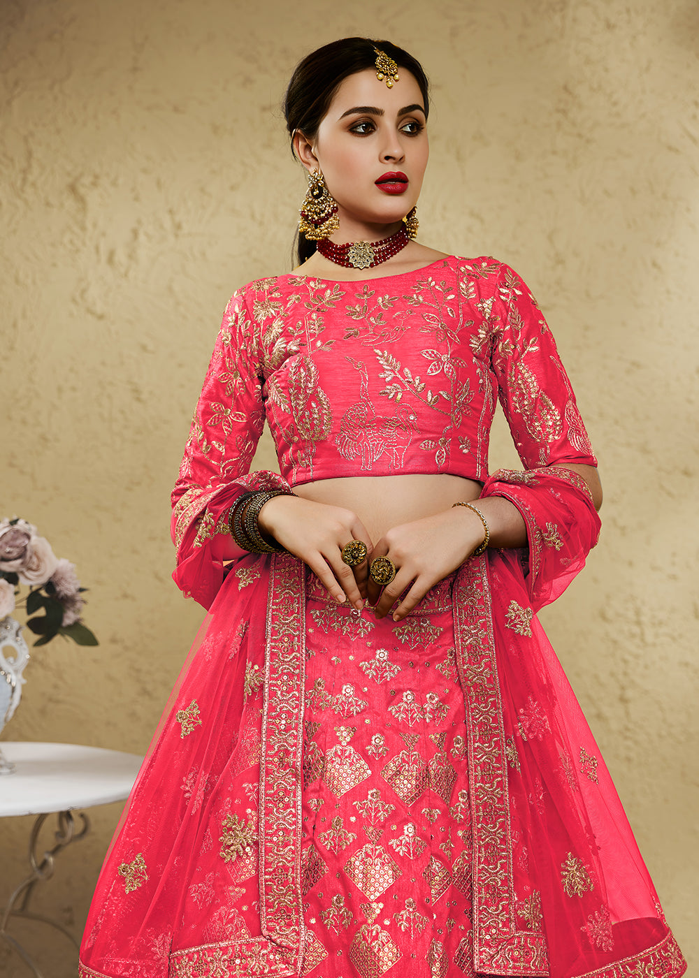 Buy Now Wedding Embroidered Peach Art Silk Lehenga Choli Online in US, UK, Canada, France, Italy, Germany, Sweden, Australia, Denmark & Worldwide at Empress.