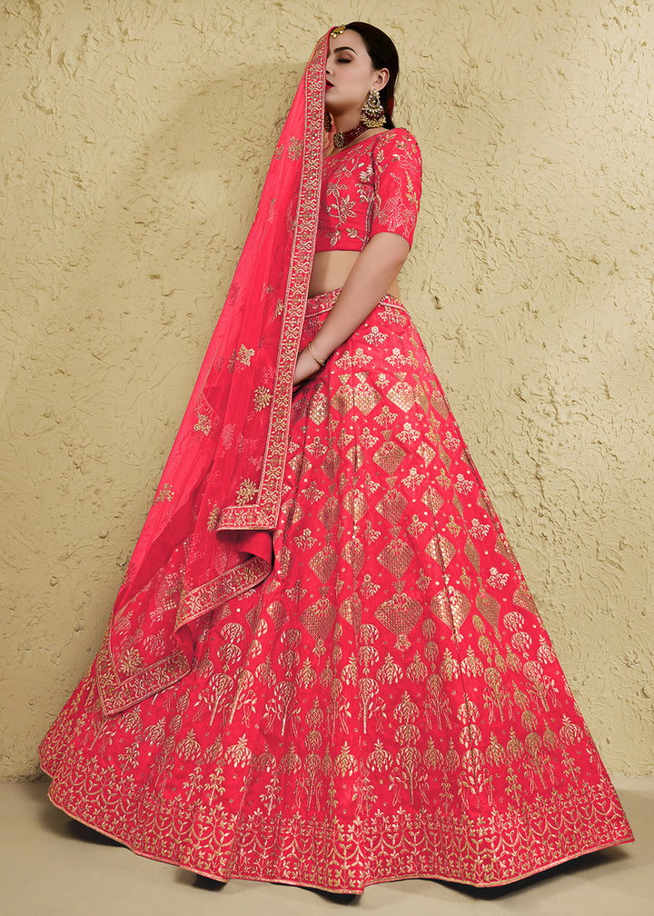 Buy Now Wedding Embroidered Peach Art Silk Lehenga Choli Online in US, UK, Canada, France, Italy, Germany, Sweden, Australia, Denmark &amp; Worldwide at Empress.