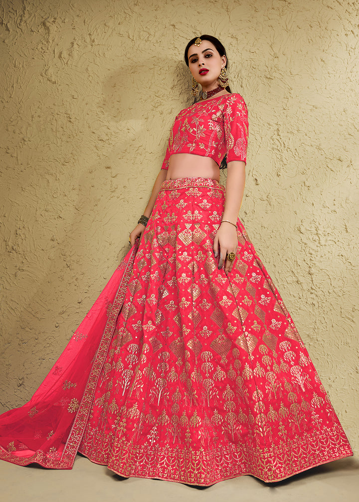 Buy Now Wedding Embroidered Peach Art Silk Lehenga Choli Online in US, UK, Canada, France, Italy, Germany, Sweden, Australia, Denmark &amp; Worldwide at Empress.