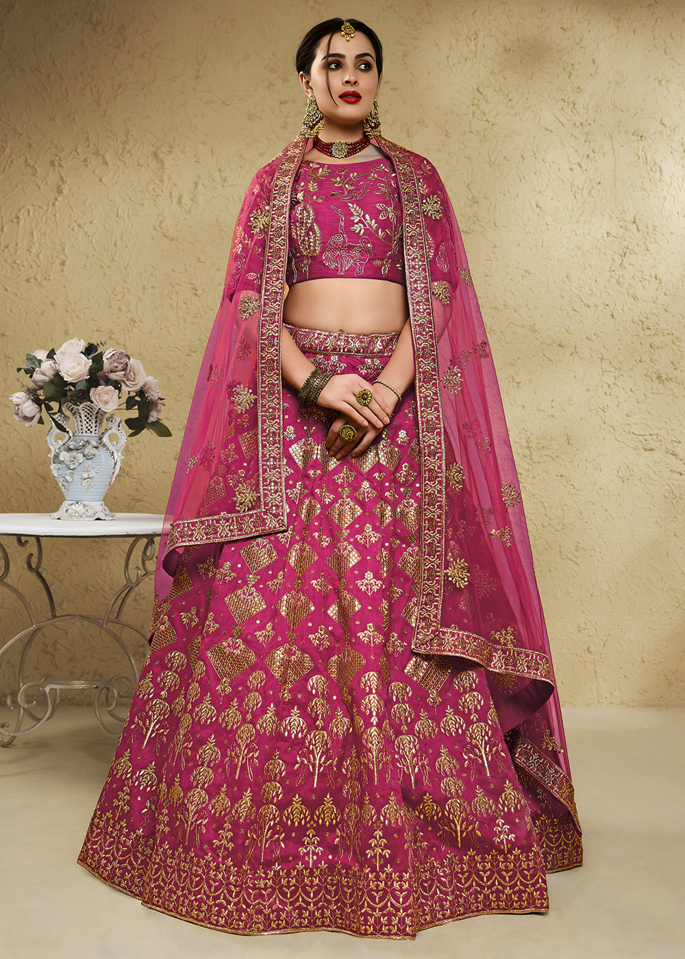 Buy Now Wedding Embroidered Pink Art Silk Lehenga Choli Online in US, UK, Canada, France, Italy, Germany, Sweden, Australia, Denmark & Worldwide at Empress.