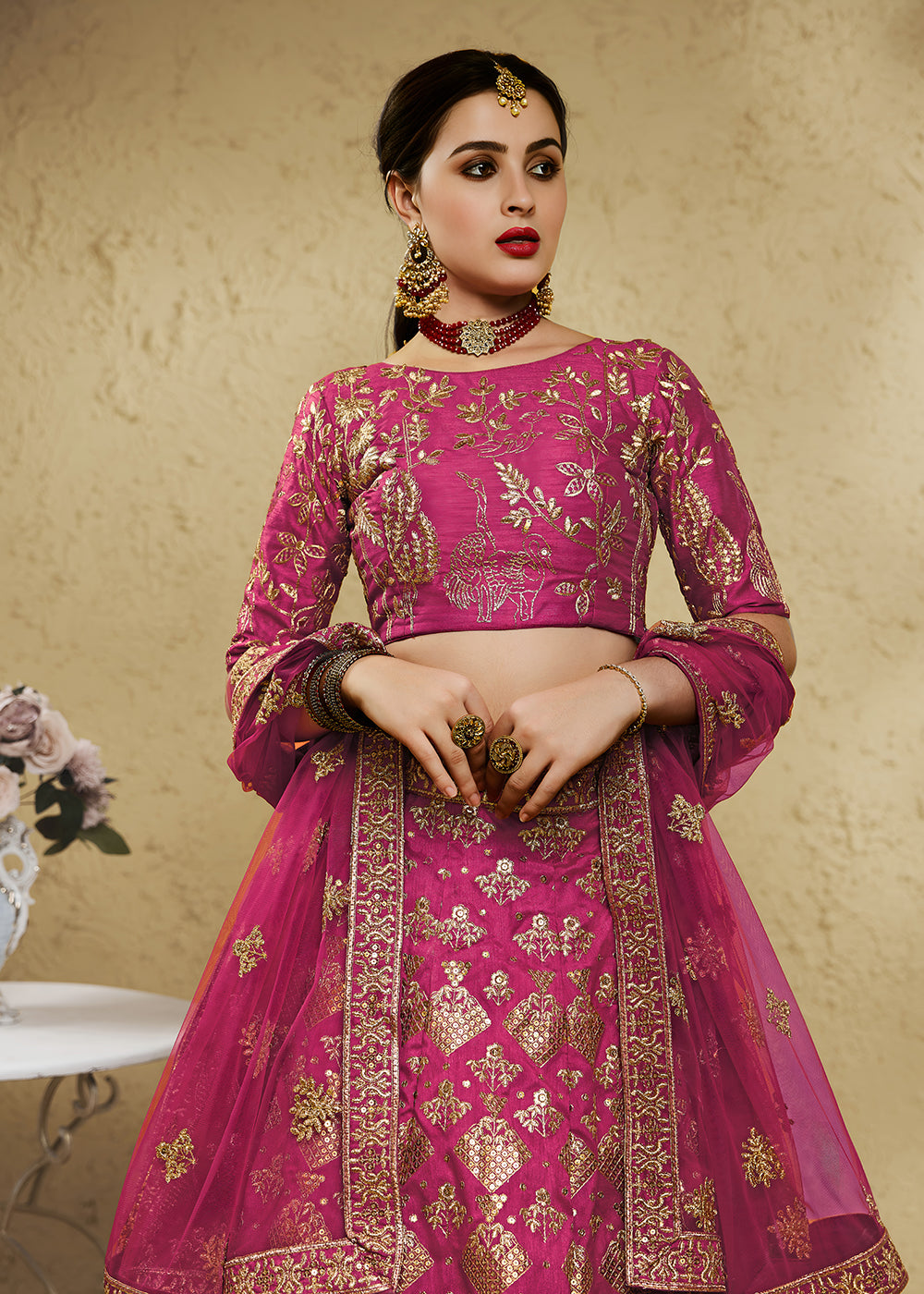 Buy Now Wedding Embroidered Pink Art Silk Lehenga Choli Online in US, UK, Canada, France, Italy, Germany, Sweden, Australia, Denmark & Worldwide at Empress.