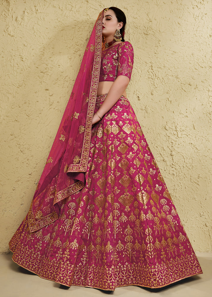 Buy Now Wedding Embroidered Pink Art Silk Lehenga Choli Online in US, UK, Canada, France, Italy, Germany, Sweden, Australia, Denmark &amp; Worldwide at Empress.