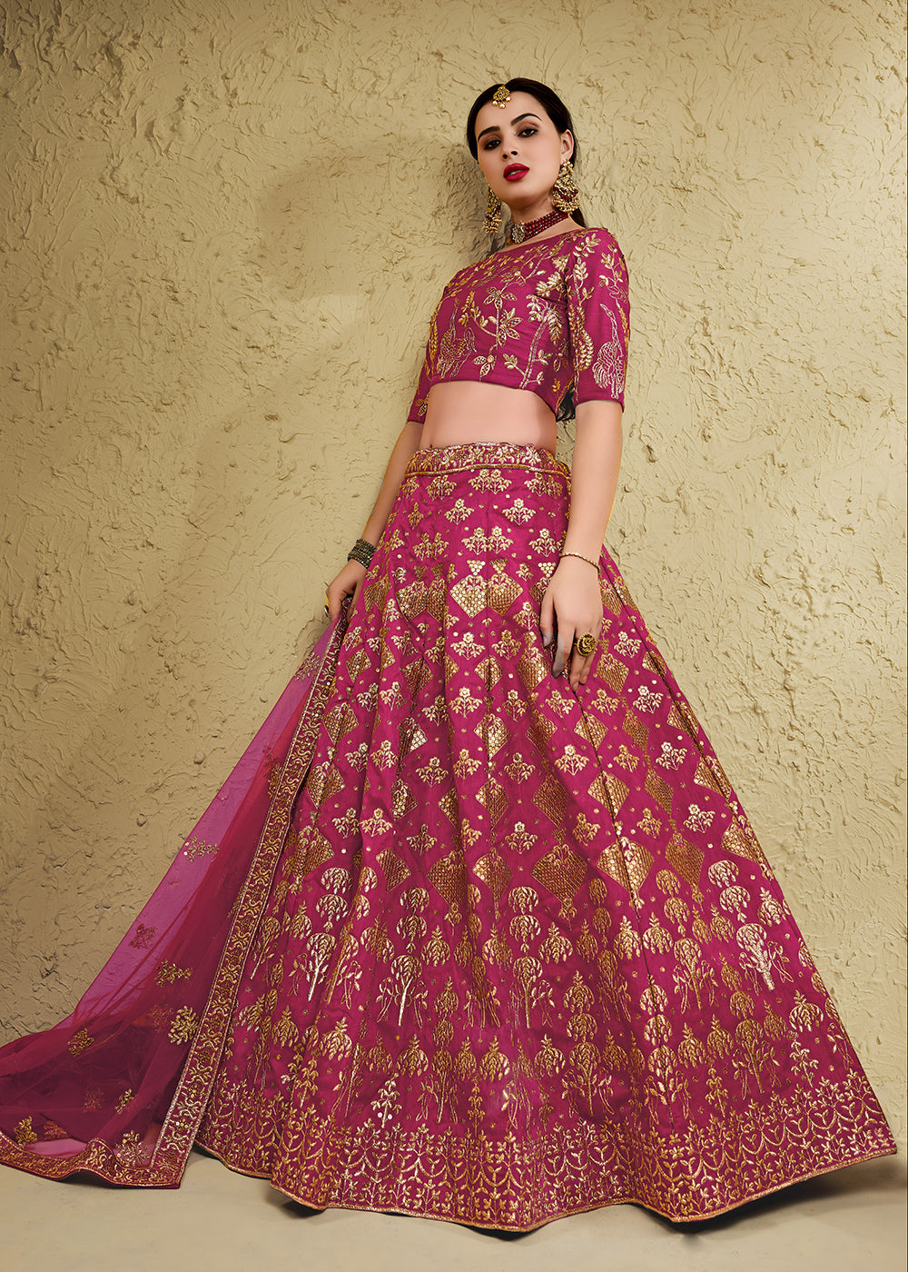 Buy Now Wedding Embroidered Pink Art Silk Lehenga Choli Online in US, UK, Canada, France, Italy, Germany, Sweden, Australia, Denmark &amp; Worldwide at Empress.