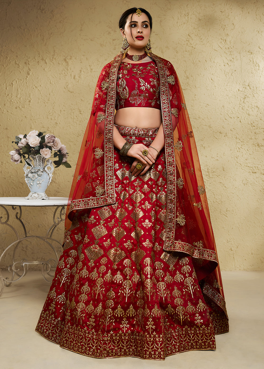 Buy Now Wedding Embroidered Red Art Silk Lehenga Choli Online in US, UK, Canada, France, Italy, Germany, Sweden, Australia, Denmark, UAE & Worldwide at Empress.