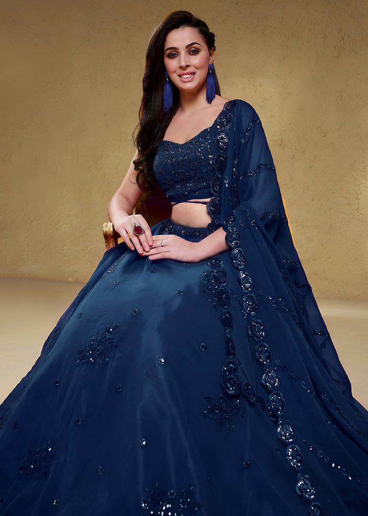 Buy Now Blue Sequins &amp; Dori Embroidered Festive Lehenga Choli Online in US, UK, Canada, France, Italy, Germany, Sweden, Australia, UAE &amp; Worldwide at Empress.