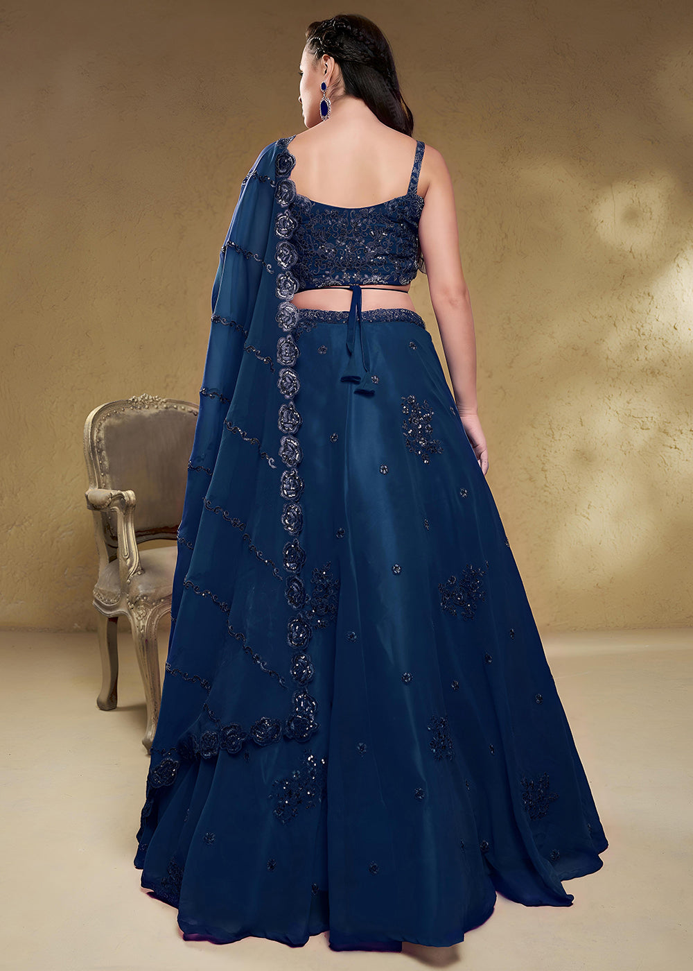 Buy Now Blue Sequins &amp; Dori Embroidered Festive Lehenga Choli Online in US, UK, Canada, France, Italy, Germany, Sweden, Australia, UAE &amp; Worldwide at Empress.