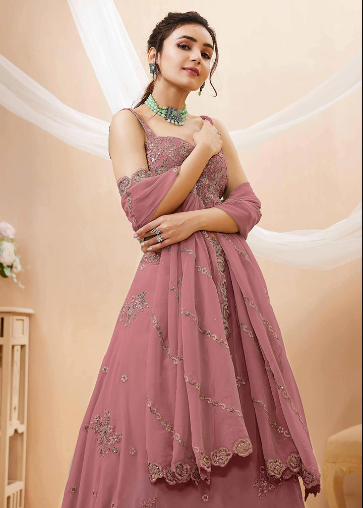 Buy Now Peach Sequins &amp; Dori Embroidered Festive Lehenga Choli Online in US, UK, Canada, France, Italy, Germany, Sweden, Australia, UAE &amp; Worldwide at Empress.